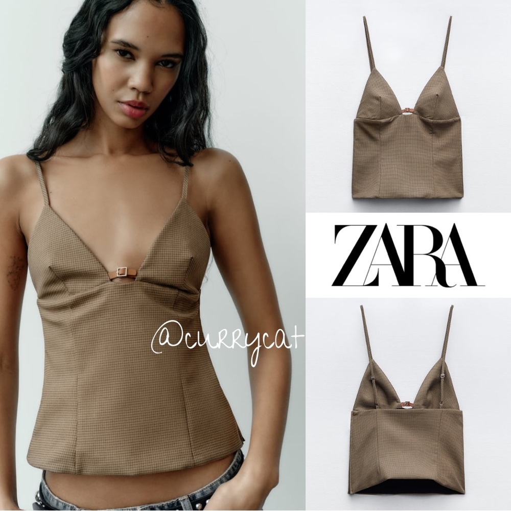 Zara Checkered Belt Buckle Top
